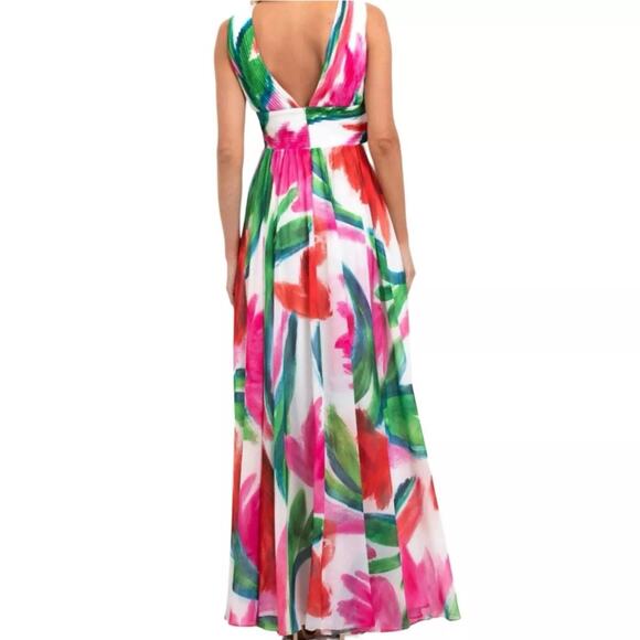 PatBO NWT Allegro Deep V-Neck Floral Chiffon Maxi Dress Size 2 Multicolor Print - Picture 2 of 11